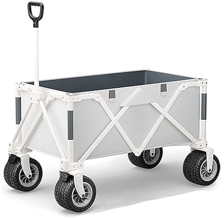 WRJAHCG Weiss Bollerwagen Faltbar,Garten Handwagen Faltbar Transportwagen Mit Verstellbarem Griff Seitlichem Haken Tragfähigkeit 200 Kg Universalrad Campingwagen