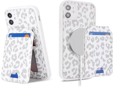 Havaya for Cover iPhone 12 mini Magsafe Compatible Custodia iPhone 12 mini con Porta Carte staccabile 2 in 1 portafoglio donna e uomo - Bianco leopardato