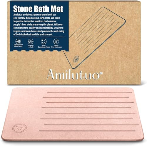 Amilutuo Badematte Stein, Diatomite Stone Bath Mat, rutschfeste Stein Badematte Schnelltrocknend, Werten Sie Ihr Badezimmer mit Dieser Saugfähigen Bathroom Mat (Linie Blush)