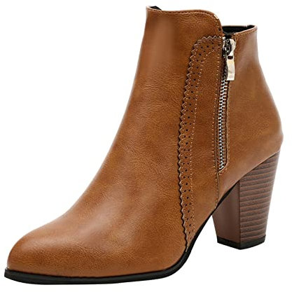 Stivaletti da donna neri con tacco classico a mezza gamba, stivaletti con tacco a blocco, comodi e sexy, con tacco alto, marrone, 41 EU