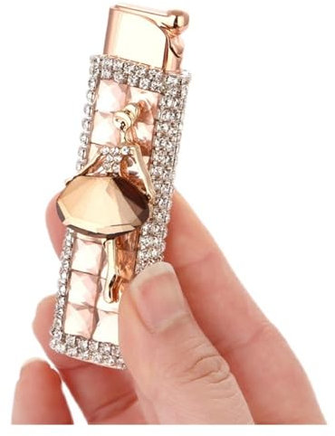 OLELY Mini-Feuerzeug aus dünnem Butan, Winddicht, Jet-Rosa-Blau-Flamme, Zigarettenfeuerzeug, niedliche Bling-Glitzer-Strass-Fackel-Feuerzeuge for Frauen, Damen, Ehefrau, Geschenke (Color : Champagne)