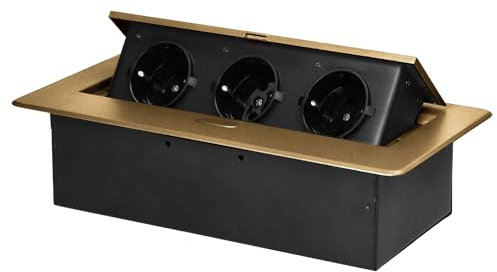 Miratic Bloc Prise Encastrable Plan de Travail avec Bord Plat et 3 Prises Schuko Multiprise Bureau adaptée à la Norme Allemande Bloc Prise Escamotable Pas de câble d'alimentation (Schuko) (doré)