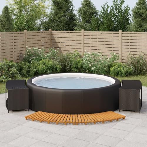 TEKEET Piscina & Spa-vasca idromassaggio Surround Nero Poly Rattan e legno massello Acacia - Casa & Giardino