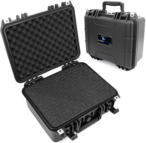 CASEMATIX 33 cm wasserdichter Hartschalenkoffer mit anpassbarem Schaumstoff für tragbare Elektronik, Werkzeuge und Zubehör, Hartschalenkoffer aus Kunststoff mit vorgewürfeltem Reisekoffer,