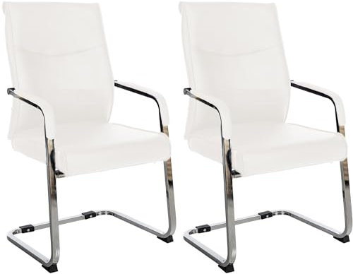 CLP 2er Set Besucherstuhl ergonomisch Hobart, Freischwinger mit Armlehnen, Kunstleder gepolstert Chromgestell, Konferenzstuhl Büro, Farbe:weiß, Material:Kunstleder