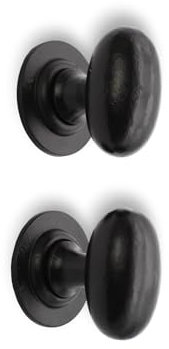 Infinity Decor Vintage Style Cast Iron Oval Mortice Unsprung Door Knobs Pair 65mm Pull Handles in Matt Black - Suitable for Exterior and Interior Doors
