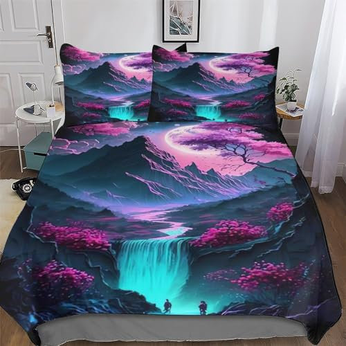 PAZZK Kirschbaum Japan Kunst Muster Bedding 3teilig 3D Bettbezug Mit Kissenbezug, Mikrofaser Baumwolle, Bettbezüge Set Bettwäsche Mit Reißverschluss Für Erwachsene Kinder King (220x240cm)