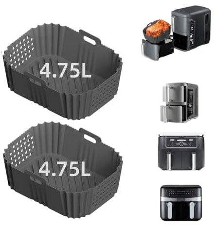 Anttyscar 2PCS Ninja Double Stack XL 9.5L SL400UK Air Fryer Liners,Upgrade Opening Hole Large Capacity Silicone Liners Accessories for Ninja Stacked Airfryer SL400UK Grey