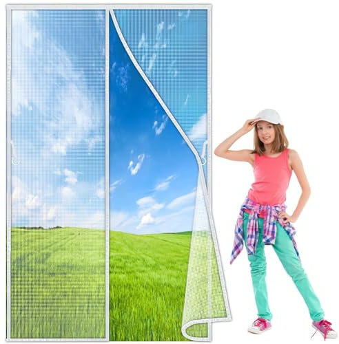 Zanzariera per finestre 105x210 cm, zanzariera finestra dimensione grande finestra zanzariera con nastro Magic Tape, zanzariere per finestre Bianco Nuova-Versione