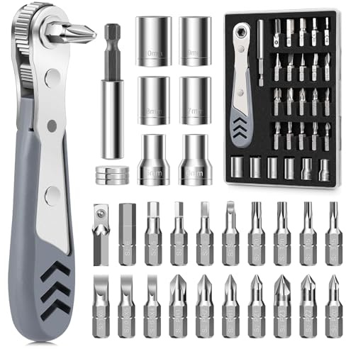 TUXIYA 30in1 Right Angle Screwdriver, 36-Tooth Mini Ratchet Wrench, Angle Screwdriver for Tight Spaces, Low Profile Offset screwdrivers, Magnetic Ratchet Screwdrivers Repair Tool