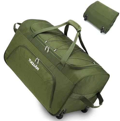 TUGUAN Faltbar Stoff Koffer Reisetasche mit Rollen Groß Rollkoffer Handgepäck Reisekoffer für Herren und Damen wasserdichte Rolltasche für Urlaub Umzug Aufbewahrung, 71 cm, 110 Liter, Grün