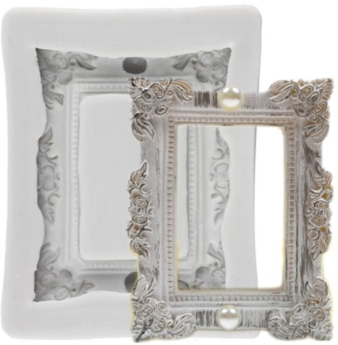 MINFEIDMS Picture Frames Silicone Moulds Vintage Photo Frame Fondant Moulds Baroque Mirror Frame Candy Chocolate Mould for Sugar Cake Decorating Cupcake Topper Gum Paste Polymer Clay