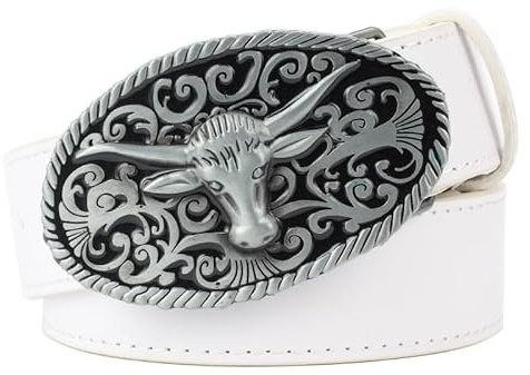 JIARY Damen Herren Country-Retro-Western-Cowboy-Gürtel, Longhorn-Bull-Gravur, ovale Schnalle, Vintage, Cowgirl-Taillengürtel, Taille