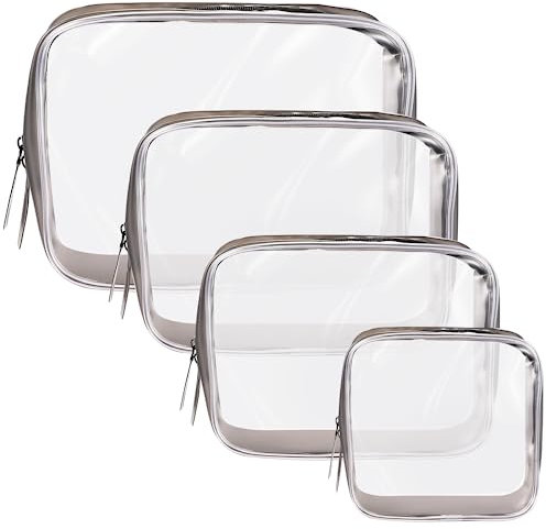 Sprifityy Kulturtasche Transparent,4 Stück Kosmetiktasche Durchsichtig, Transparent Make-up Tasche PVC Wasserdicht Große Reise Kulturtasche für Männer, Frauen, Kinder