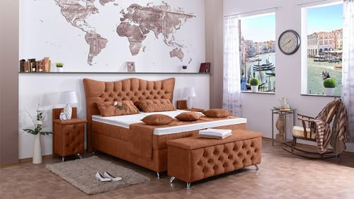 Boxspringbett Rixi 240x220, DS-Terrakota, 7-Zohnen Taschenfederkernmatratze, Ergoflex - Inklusive Aufbau - Deutscher Hersteller