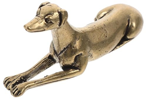 Ciieeo Dekorative Ornamente aus Messing, Dekoration für Büro, Windhund, Feng Shui, Hundestatue, niedliche Hundefigur, Bürohund-Figur, Reichtum, Tierstatue, Retro-Hundestatuen, Welpe, Golden