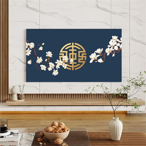 Hixingo Cubierta Antipolvo TV, Estilo Chino Cubierta Television Funda para Televisor Universal Elástico Cubierta de TV Protector TV Protector de Televisión (46-50inch,Flor Blanca)