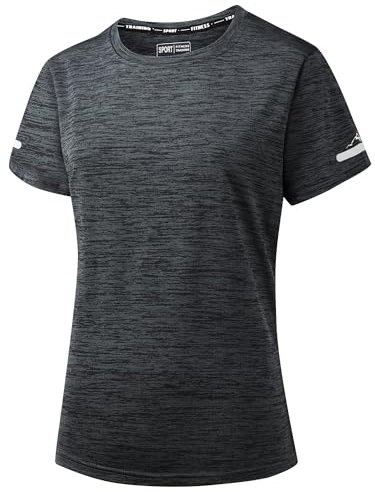 Peakwell Damen Sportshirt Atmungsaktiv T-Shirts Top Kurzarm Laufshirts Funktionsshirts Sport Oberteile (Schwarz, XL)