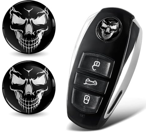 SkinoEu 2 x Ø14mm 3D Schlüssel Emblem Aufkleber Stickers Für Fernbedienung Auto Moto Logo Key Badge Tuning Silber Schwarz Totenkopf Schädel KSK 28