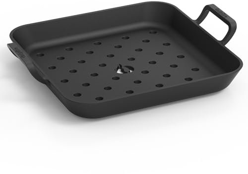 onlyfire Rectangular Cast Iron Griddle Pan with Handles, Perforated Grill Pan for Gas Grill, Charcoal Grill and Most Ovens, 31.5 * 31.5 * 3.8 cm