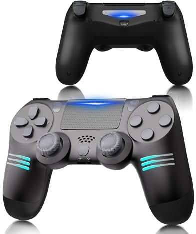 Suoxiom Wireless Controller for PS-4, Game Controller for PS-4/Pro/Slim/PC, Bluetooth Gamepad Joystick with Dual Vibration Touch Panel, Upgraded Six-Axis Sensor, 3.5mm Audio Jack (BLACK-RGB2)