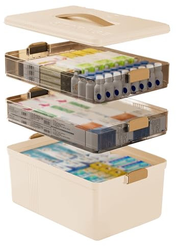 Xevinas Medikamenten Aufbewahrung, 3 Stock Medikamenten Organizer Apothekerschrank Organizer, Medikamenten Box Mit Griffe Multifunktions Verbandskasten Zuhause Light and Moisture Proof(C)