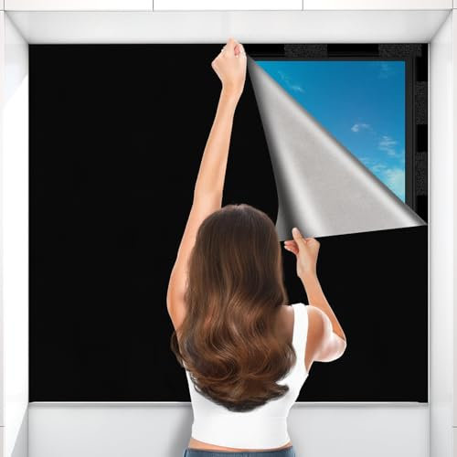 LALAGO 100x145cm Volet Interieur Fenetre Sans Percage avec 35 Velcros et 6 Ventouses, Film Store Occultant Fenêtre pour Velux de Toit, 100% Blackout Matériau Rideau Occultant pour Bébé Chambres Bureau