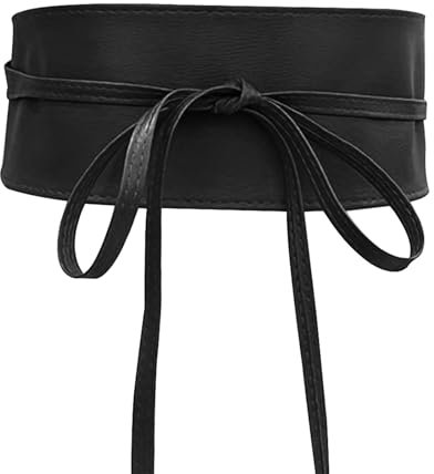 XDGBGFN Bindegürtel Damen Mittelalter Brauner Breit Gürtel Taillengürtel Band Wickelgürtel für Kleid (Schwarz)