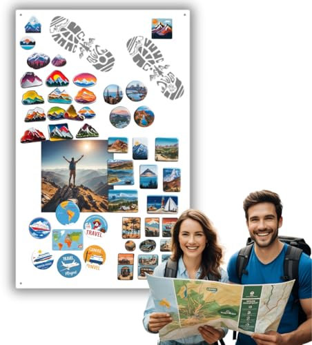 Anwicar Magnettafel - Magnetische Pinnwand mit Wanderschuh - Spuren - ideal für Magnete und Notizen - magnetisches Whiteboard - beschreibbare Tafel - inkl. Montageset - Weiß - 80x50 cm