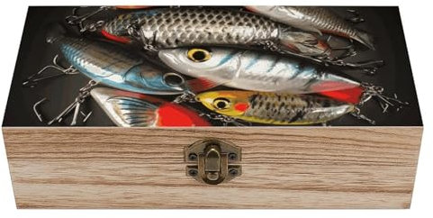 Holzkiste für Angelköder, bedruckt, Ornament, Aufbewahrungsbox für Bastelarbeiten, Souvenir