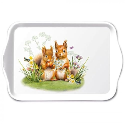 Ambiente kleines Tablett Dekotablett 13 x 21 cm Melamin Eichhörnchen Blumen Wiese Frühling Sommer