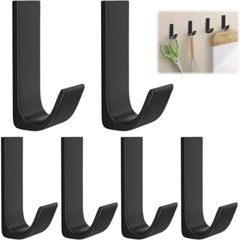 6 Stück Selbstklebend Aluminium Wandhaken, 6.2×2×1.7cm Hält Bis Zu 20kg | Selbstklebende Haken für Badezimmer, Aluminium Klebehaken, Geeignet für Wohnküchen, Badezimmer und Wohnräume (Schwarz)