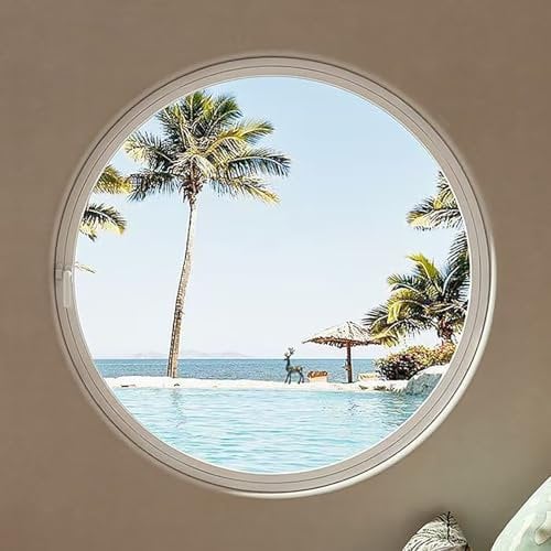 Rundes Bullauge Aus Aluminiumlegierung, Einbaufenster Für Schuppen, Drehbares Fenster Mit Sicherheitsglas, Küchen-Dekofenster, Für Wohnzimmer, Küche, Gartenhaus(White A,50cm/19.6in)