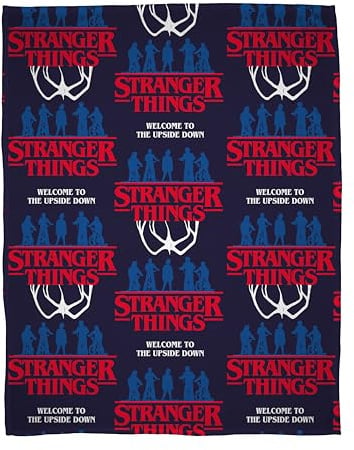Character World Stranger Things Official Fleece Blanket | Super Soft Warm Throw | Flames Design | Perfect for Home, Bedroom, Sleepovers & Camping 100 x 150cm | Navy