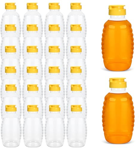 SkyJourney 24 Pack honey bottles squeeze 16 oz,Refillable Food Grade Honey Container,Bottles With Leak Proof Flip-Top Caps, dispenser no drip,Suitable for storage and distribution.
