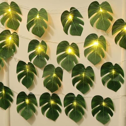 Lichterkette Palmenblätter,1,5M 10 LED Blätter Lichterkette Batteriebetrieben,Monstera Leaf lichterkette,Tropische Künstliche Rattan Palmenblätter,für Hawaii Party,Sommerpartys,Strand Deko