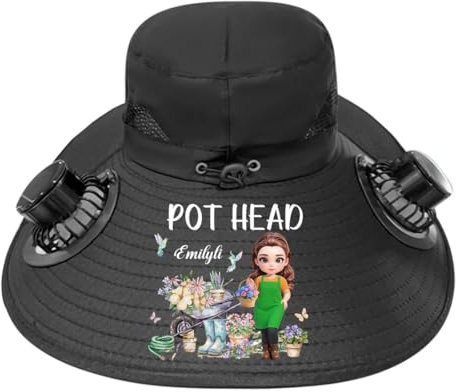 Personalized Solar Fan Hat Custom Name Portrait Garden Hat Gardening Gift for Gardener Mom Teacher Birthday Christmas
