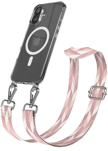 EAZY CASE Handykette - Verstellbares Taschenband kompatibel mit iPhone 17, Schulterriemen, Handykordel mit Silikon Hülle, Qi Charging kompatibel, Umhängetasche, Rosa Mix Silber