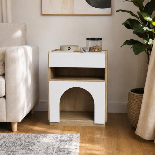 Katzenkäfig Katzenkloschrank mit Katzenhöhle Katzenschrank | Katzentoilette Katzenklo mit 2 Löchern 4 Türen Katzenhaus für Katze Weiß 50x40x58cm