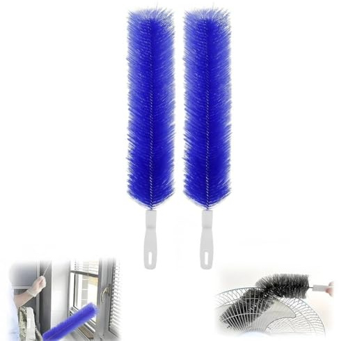 Bendable Microfiber Head, Bendable Fan Cleaning Brush, Dusters for Cleaning, Reusable Bendable Dusters, Microfiber Head Washable Brush for Ceiling Fan Air Vents Curtains Cars Box Fan (Blue 2PC)