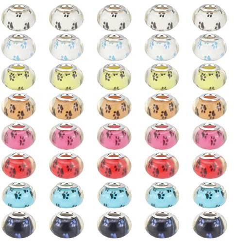 NBEADS 100 Stück Großes Loch Acryl Charms Perlen Europäischen Armband Perlen Spacer Perlen mit Hundetatze druckt Muster für Armband Schmuckherstellung, Gemischte Farbe