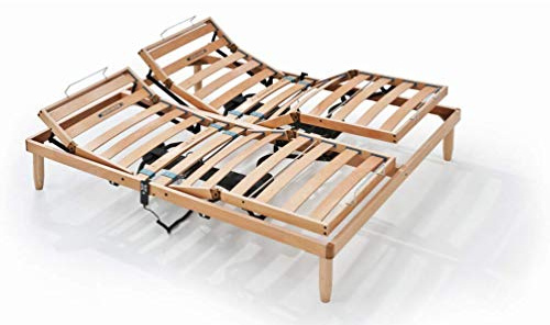 EVERGREENWEB Bettgestell mit Lattenrost aus Holz 160x200 cm, Ortopädisch, 2 gesonderte ELEKTRISCHE Verstellbare Kopf- und Füßteil, 4 Zonen mit Steifigkeitsreglern, 5 Abnehmbare Beine | Modell ORANGE