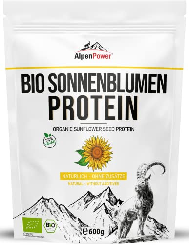 AlpenPower BIO SONNENBLUMENPROTEIN 600g - 100% reines Sonnenblumenprotein aus Österreich - Veganes Eiweißpulver ohne Zusatzstoffe, vielseitig anwendbar