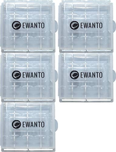 5X EWANTO Batteriebox/Akkubox zu Aufbewahrung von 4 STK. Mignon (AA) oder Micro (AAA) Batterien und Akkus transparent mit Logo