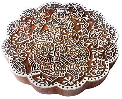 Royal Kraft 8 Inch Handgefertigt Holzstempel Groß Ganesha Runden Muster Großer Drucken Blöcke