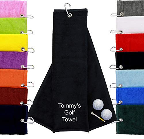 aztex Personalised Tri-Fold Golf Towel, 550gsm, Black