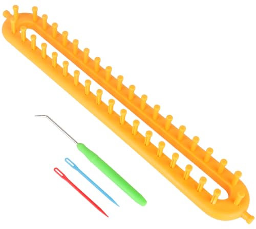 Katech Strickrahmen Lang, Kunststoff Knitting Loom Set Mit Stopfnadel & Häkelnadel, Strickrahmen zum Stricken von Schals & Decken (36,5 CM Gelb)