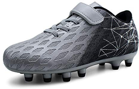 JABASIC Kids Firm Ground Fußballschuhe Jungen Mädchen Sportliche Fußballschuh (33EU,Silber)