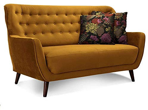 CAVADORE 2-Sitzer-Sofa Abby / Retro-Couch mit Samtbezug und Knopfheftung / 153 x 89 x 88 / Samtoptik, gold