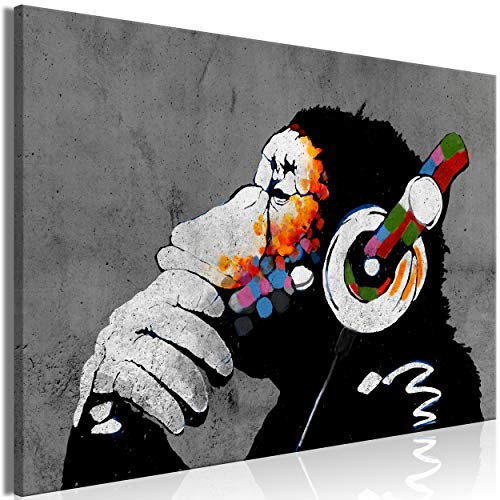 decomonkey Bilder Banksy Dj Afee 120x80 cm 1 Teilig Leinwandbilder Bild auf Leinwand Vlies Wandbild Kunstdruck Wanddeko Wand Wohnzimmer Wanddekoration Deko Gorilla Tiere Affe mit kopfhörer